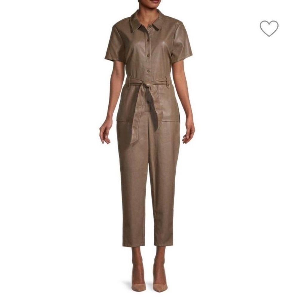 7 FOR ALL MANKIND brown vegan leather jumpsuit with removable belt (XS)